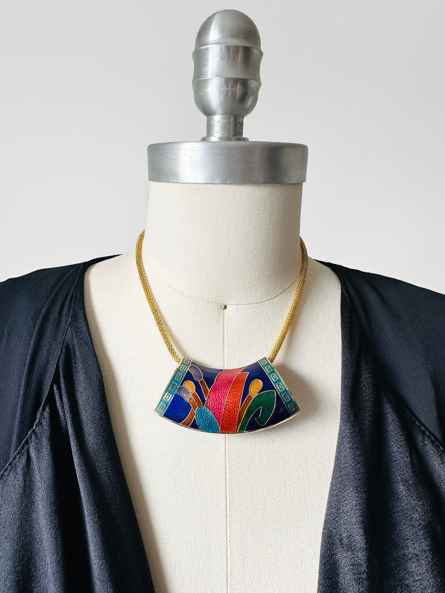 1980s Jewel-Toned Enamel Gold-Toned Statement Necklace