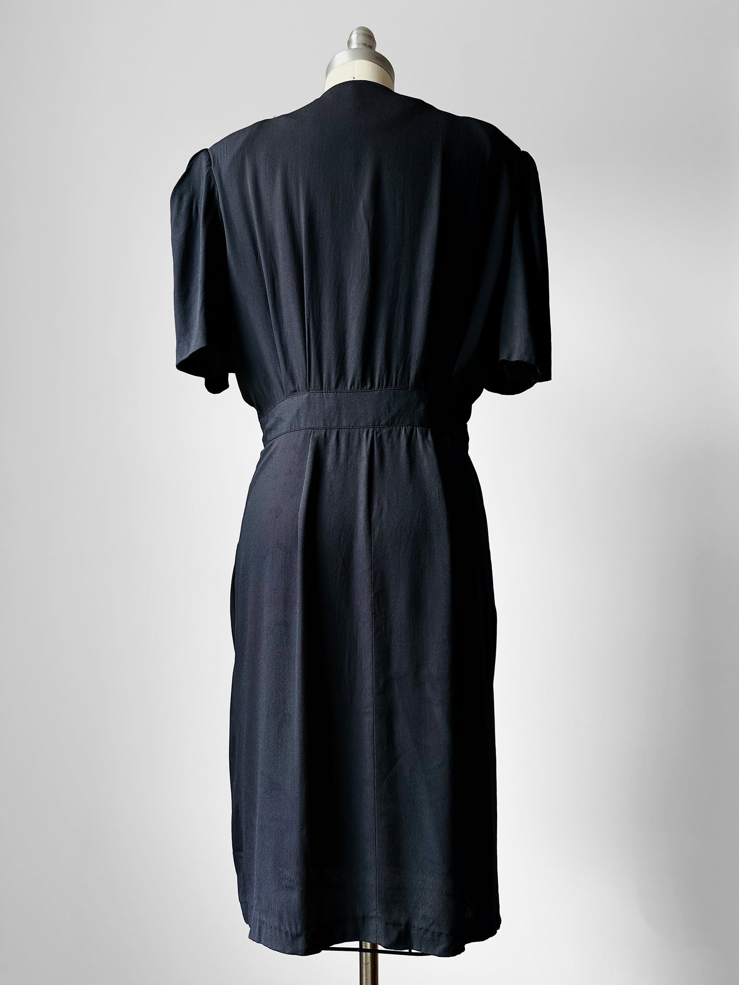 1980's Black Tuxedo Style Wrap Dress - Sz. S/M