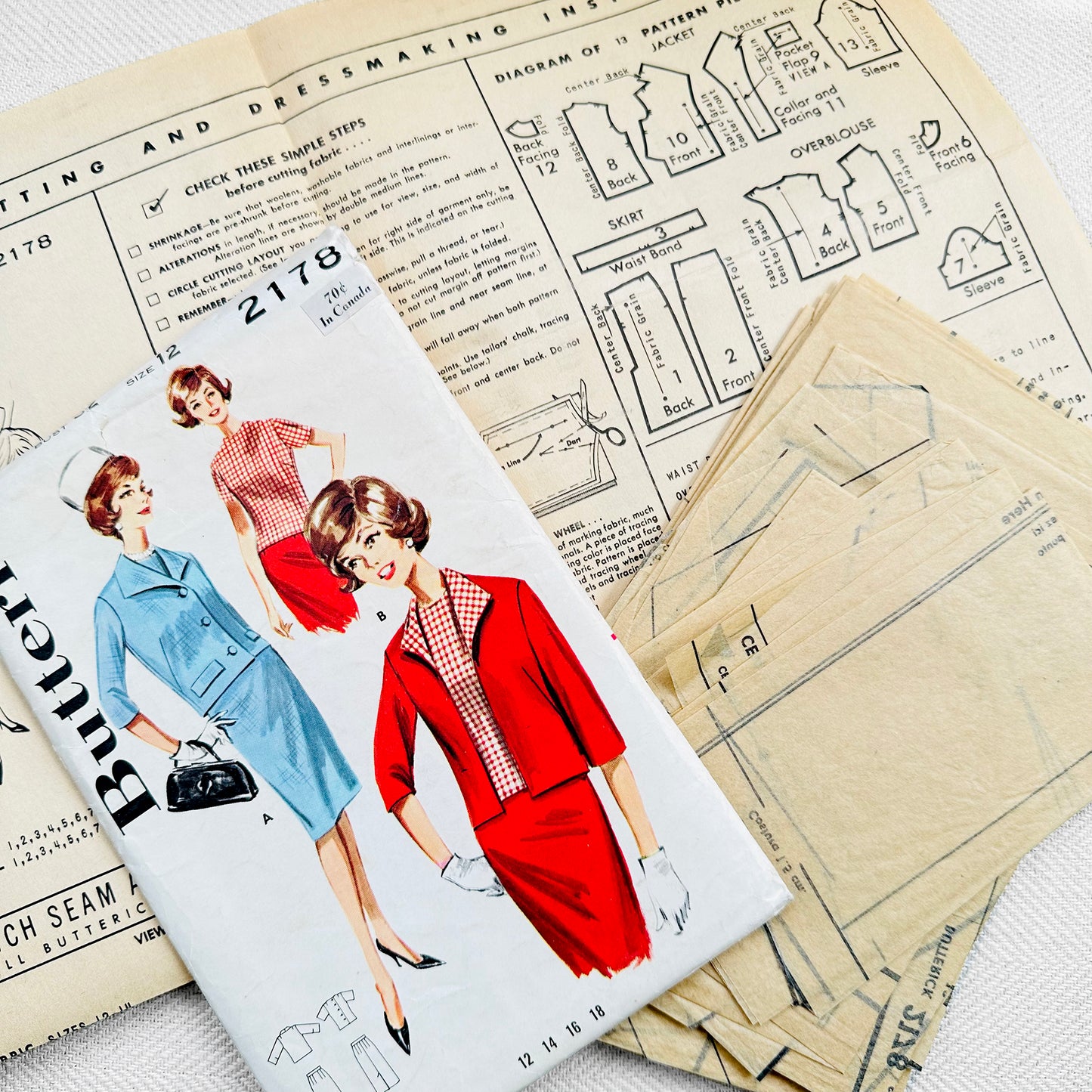 1960s Butterick Two-Piece Skirt Suit Set Sewing Pattern