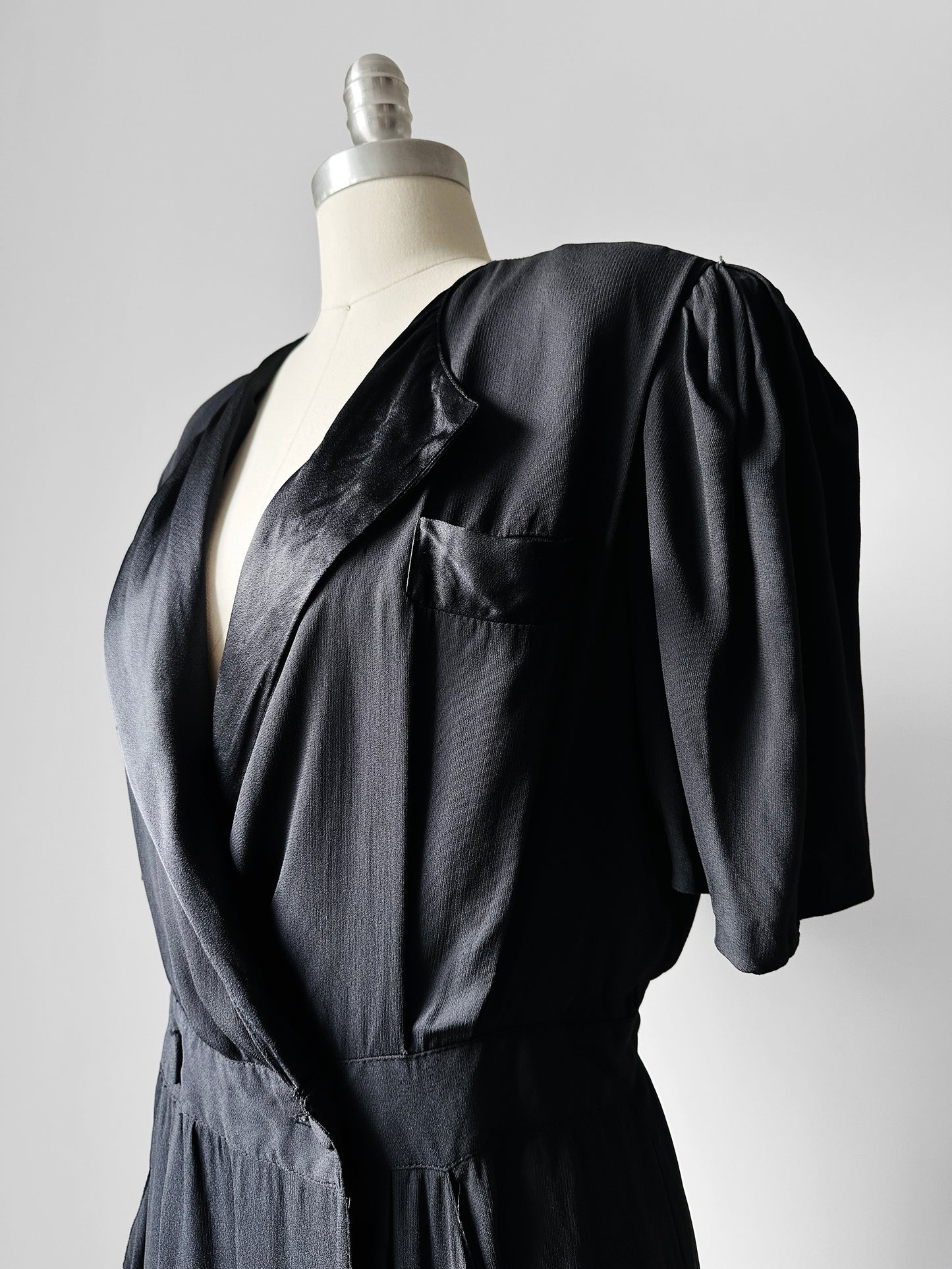 1980's Black Tuxedo Style Wrap Dress - Sz. S/M