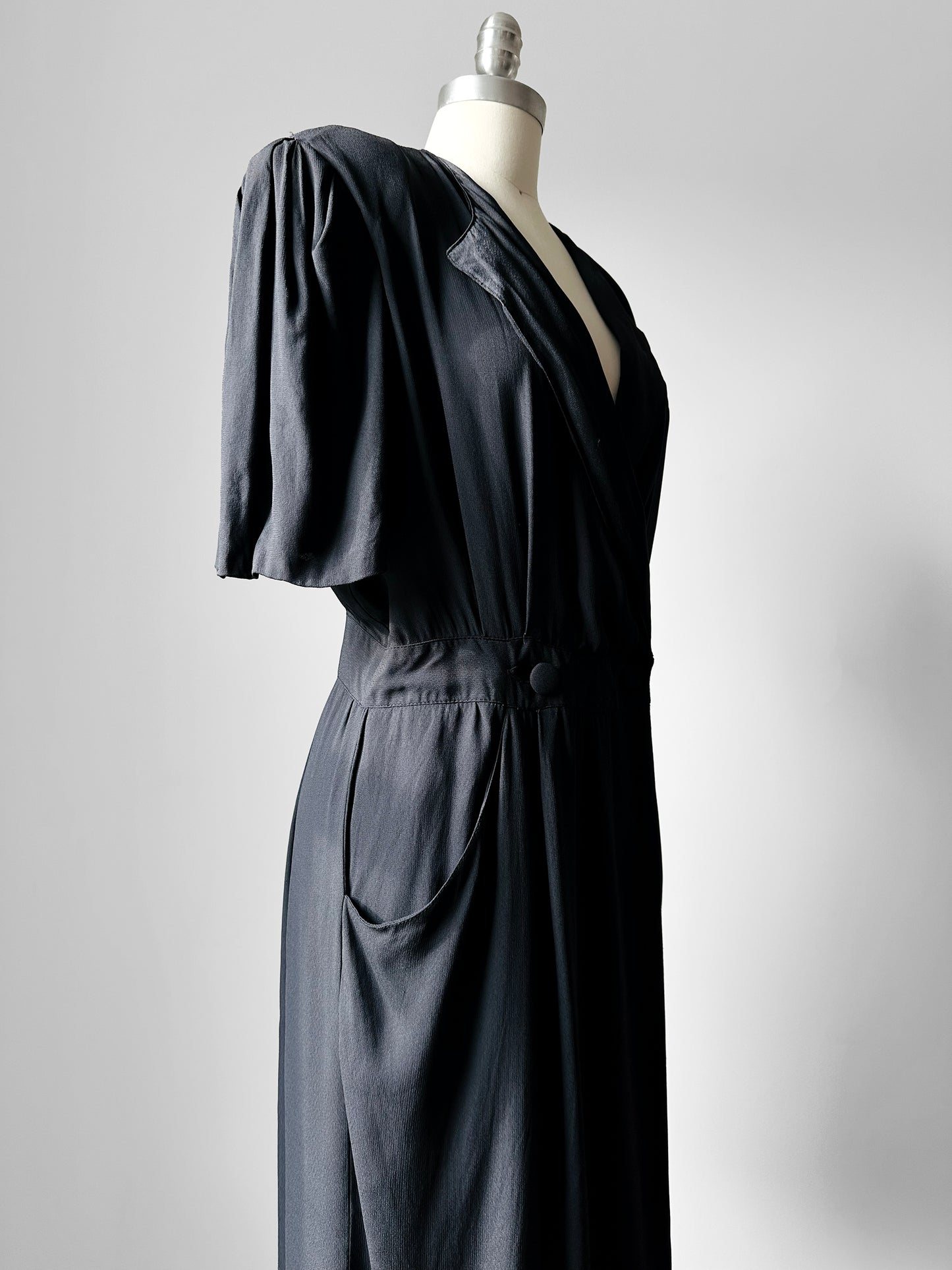 1980's Black Tuxedo Style Wrap Dress - Sz. S/M