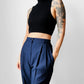 1980s Dark Navy Blue Pleated High-Waisted Tapered Leg Trousers - Waist 26.5 - 27