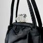 Vintage 1960s Black Fabric Handbag with Clear Lucite Clasp