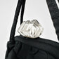 Vintage 1960s Black Fabric Handbag with Clear Lucite Clasp