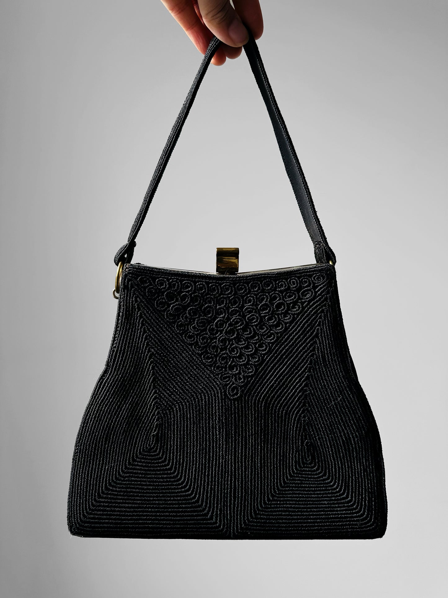 1940s - 1950s Black and Gold Cordé Purse