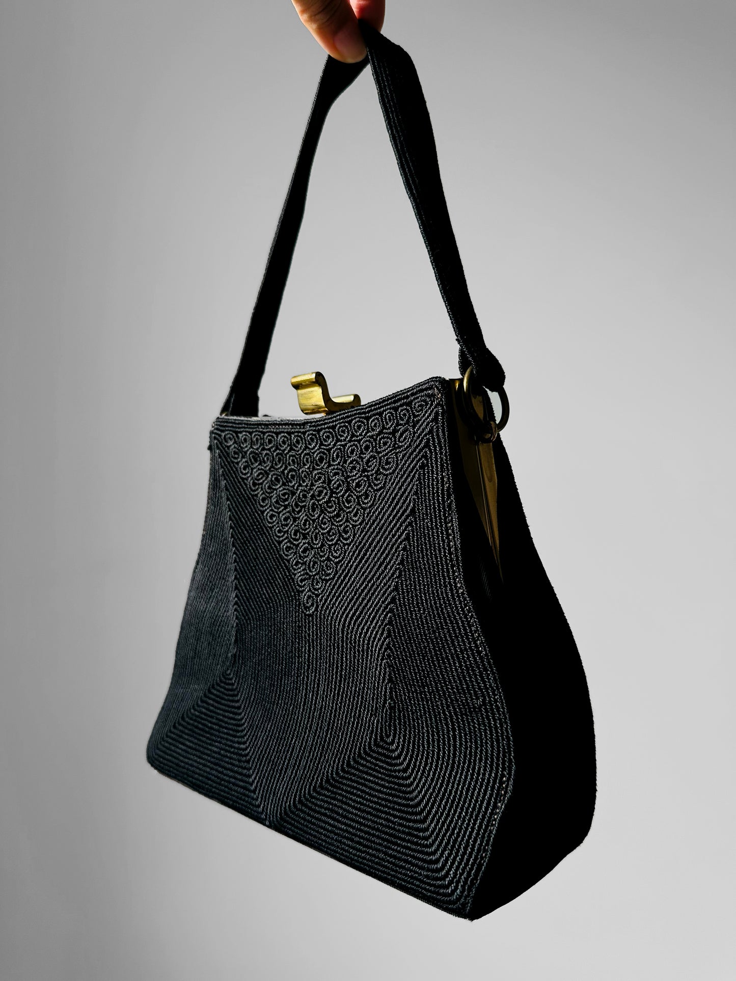 1940s - 1950s Black and Gold Cordé Purse