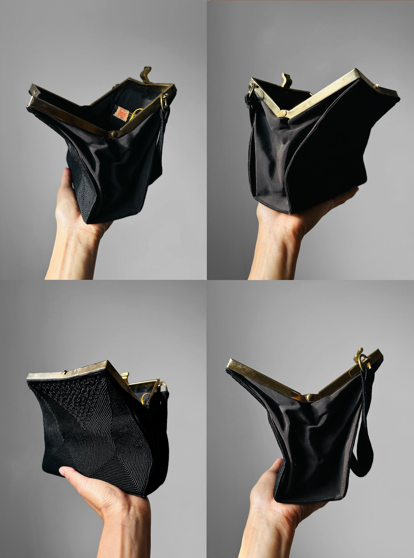 1940s - 1950s Black and Gold Cordé Purse
