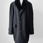 1950s-1960s Noveline Charcoal Grey Plaid Interior Faux Fur Collar Coat - Sz. L/XL