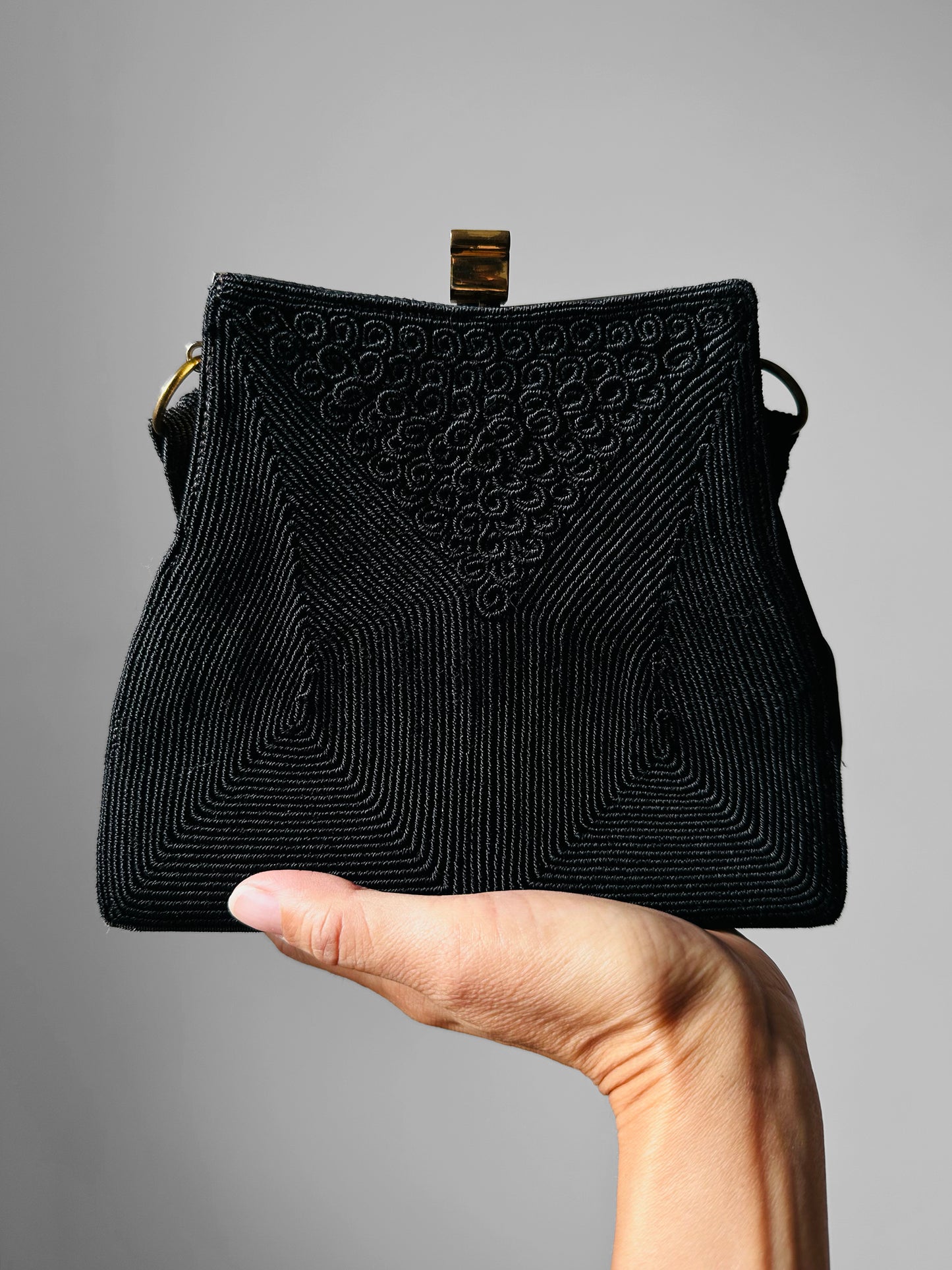 1940s - 1950s Black and Gold Cordé Purse