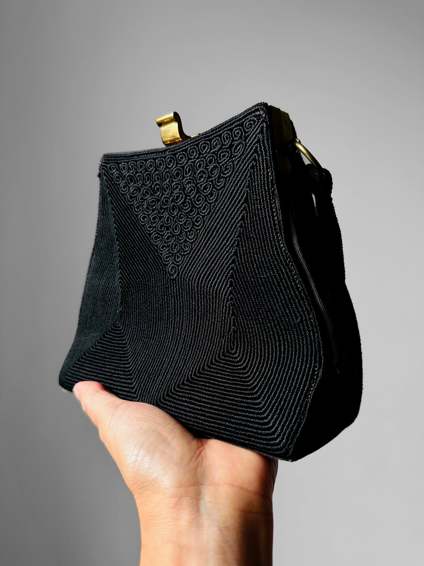 1940s - 1950s Black and Gold Cordé Purse