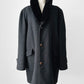 1950s-1960s Noveline Charcoal Grey Plaid Interior Faux Fur Collar Coat - Sz. L/XL