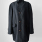 1950s-1960s Noveline Charcoal Grey Plaid Interior Faux Fur Collar Coat - Sz. L/XL