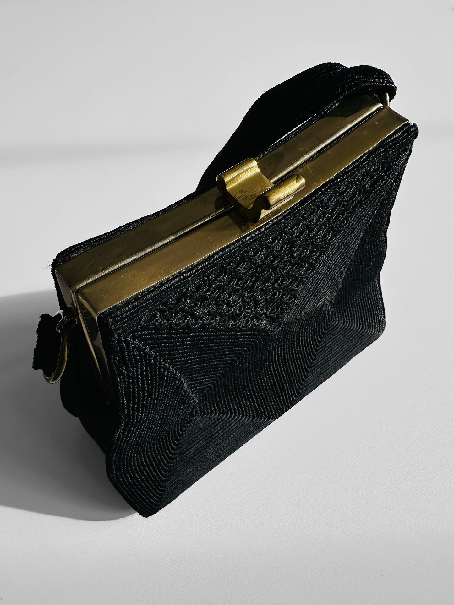 1940s - 1950s Black and Gold Cordé Purse