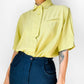 1980s West Germany Pale Chartreuse Short Sleeve Collared Blouse  - Sz. M