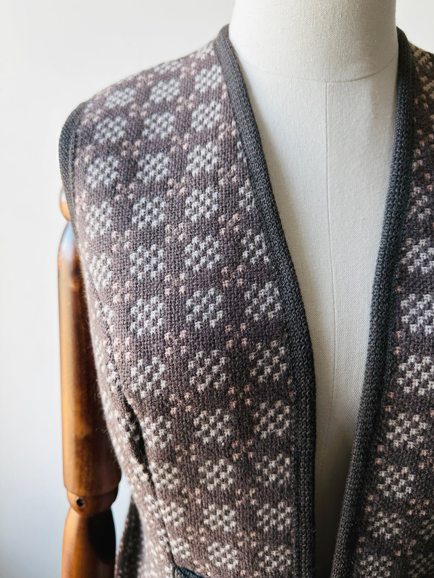 1960s - 1970s Taupe and Cream Welsh Woollen Suede Pocket Two-Piece Skirt and Vest Set