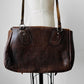 1930s - 1940s Well Worn Dark Brown Textured Monogrammed Leather Satchel Bag