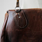 1930s - 1940s Well Worn Dark Brown Textured Monogrammed Leather Satchel Bag