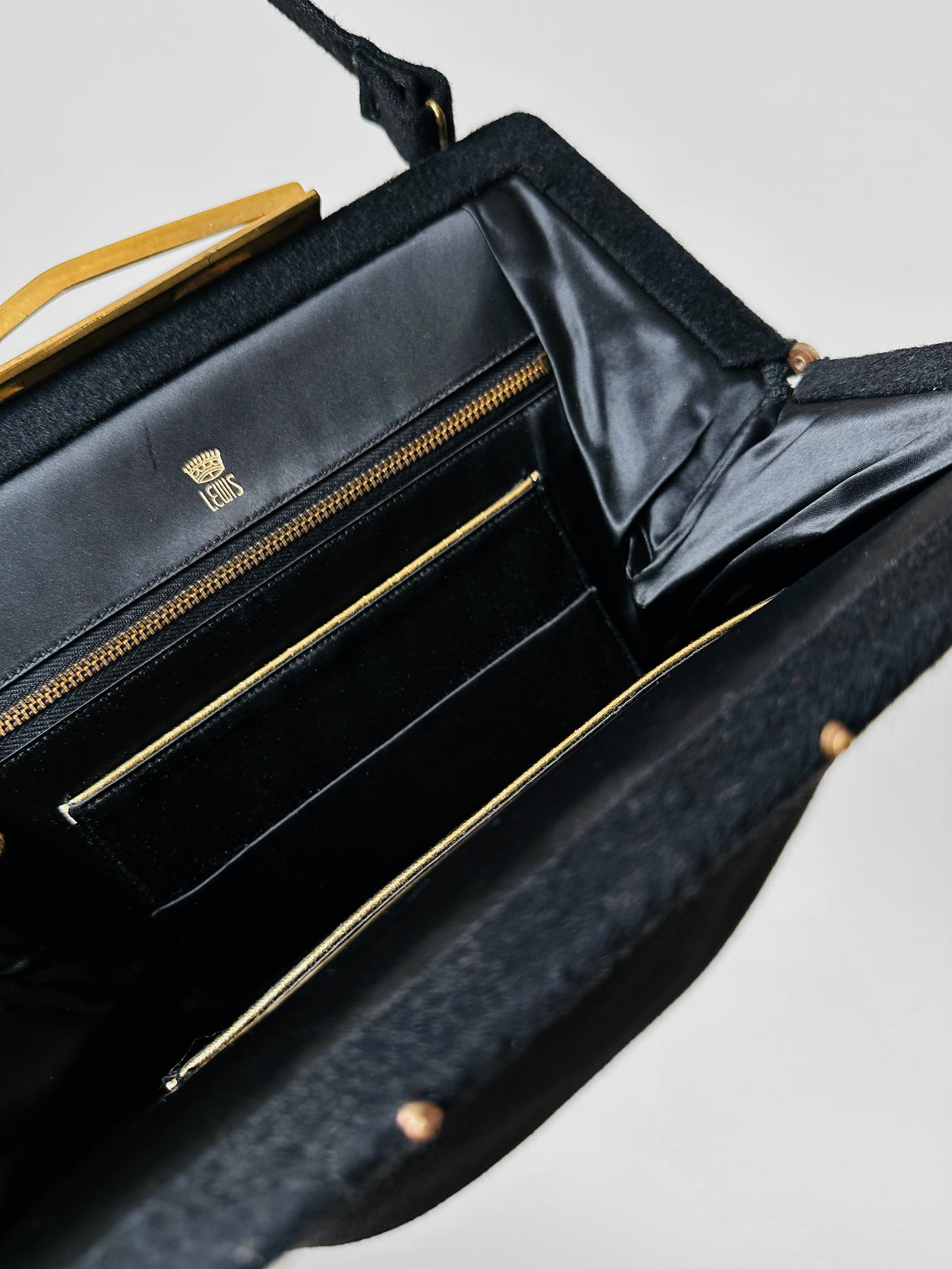 1950s Large Black Wool Felt Top Handle Handbag