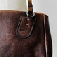 1930s - 1940s Well Worn Dark Brown Textured Monogrammed Leather Satchel Bag