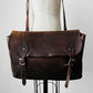 1930s - 1940s Well Worn Dark Brown Textured Monogrammed Leather Satchel Bag