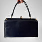 1960s Navy Leather Top Handle Handbag