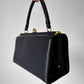 1960s Navy Leather Top Handle Handbag
