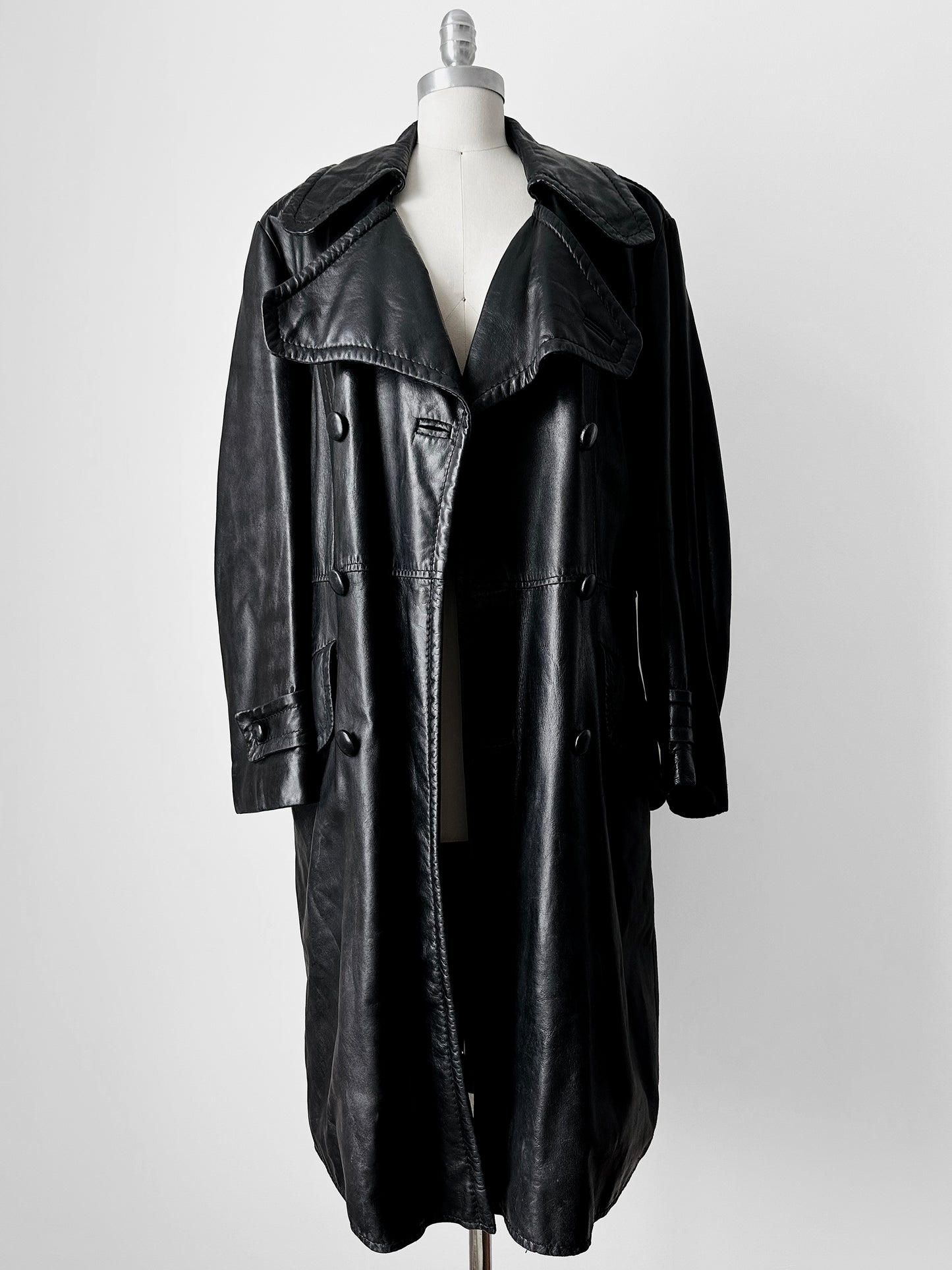 1980s Buttery Soft Long Black Leather Coat - Sz. Large