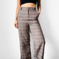 1970s Taupe and Brown Plaid Rolled Cuff Wide Leg Crop Trousers - Waist 28