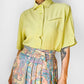 1980s West Germany Pale Chartreuse Short Sleeve Collared Blouse  - Sz. M