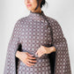 1960s - 1970s Taupe Welsh Wool Belted Patterned Tapestry Cape Jacket - Sz. S/M