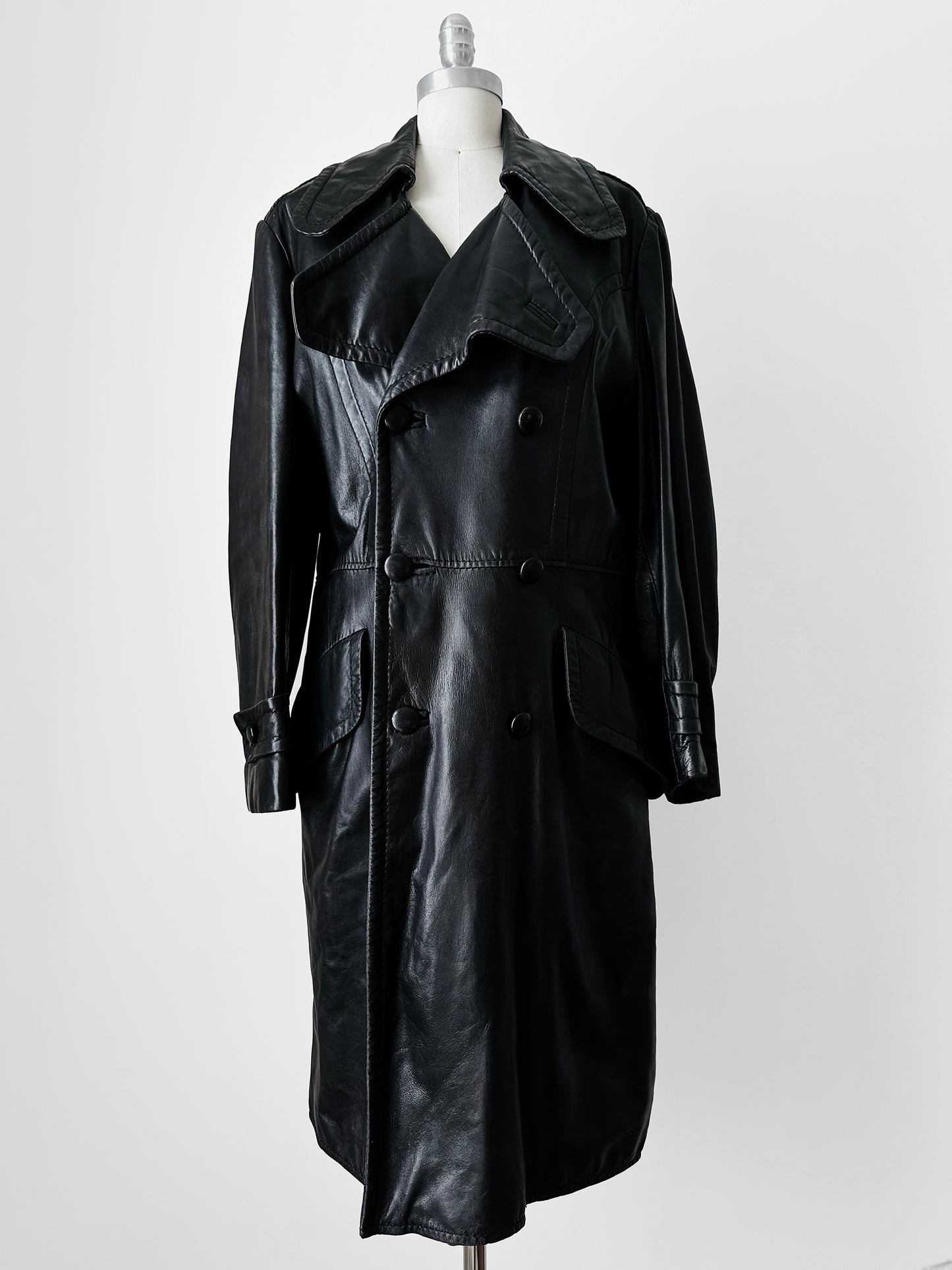 1980s Buttery Soft Long Black Leather Coat - Sz. Large