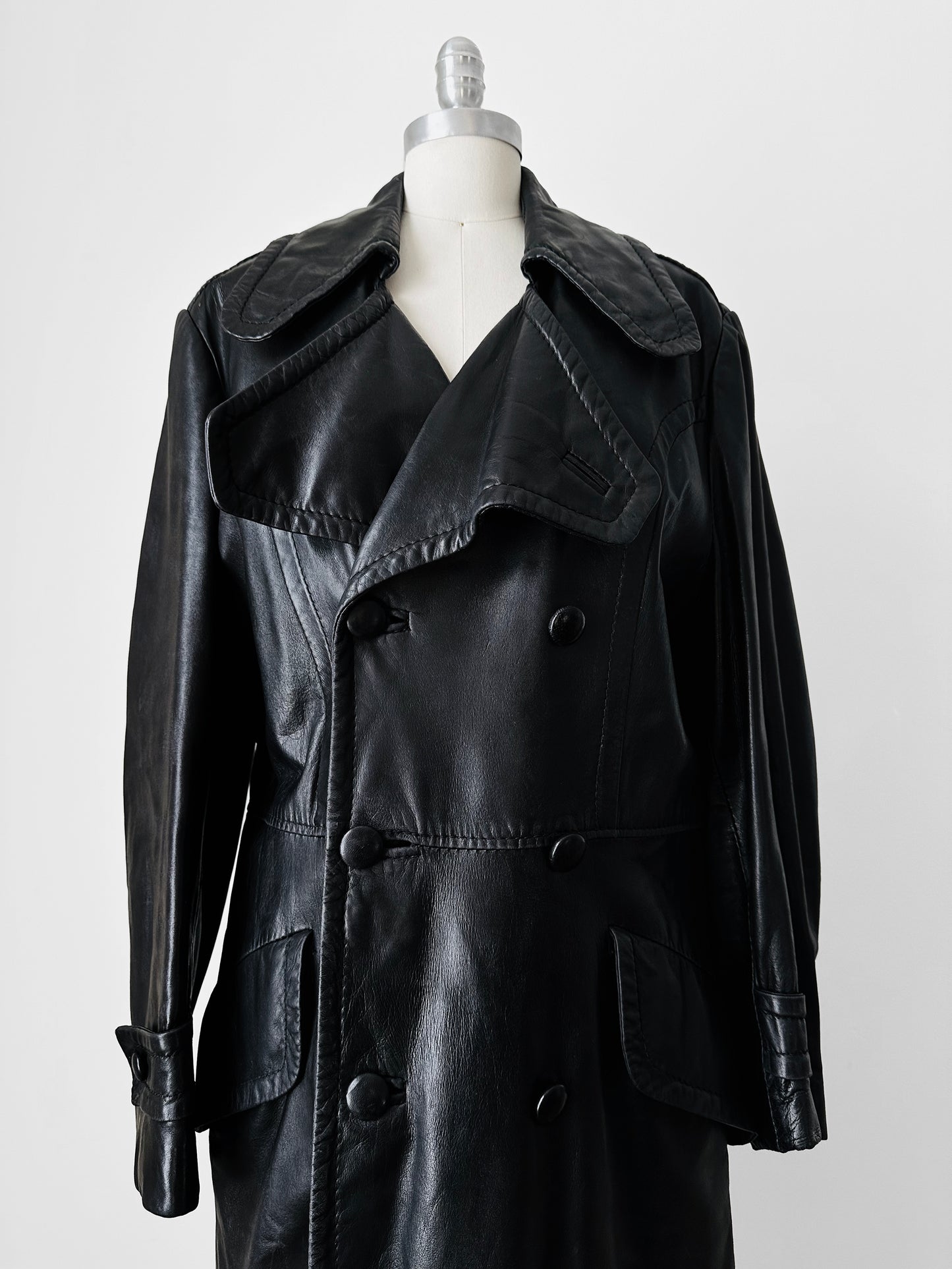 1980s Buttery Soft Long Black Leather Coat - Sz. Large