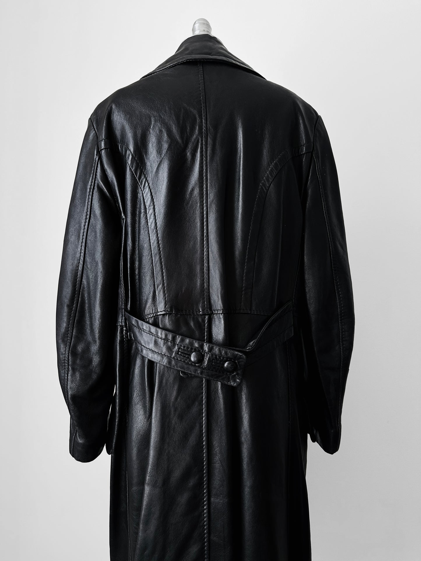 1980s Buttery Soft Long Black Leather Coat - Sz. Large