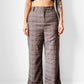 1970s Taupe and Brown Plaid Rolled Cuff Wide Leg Crop Trousers - Waist 28