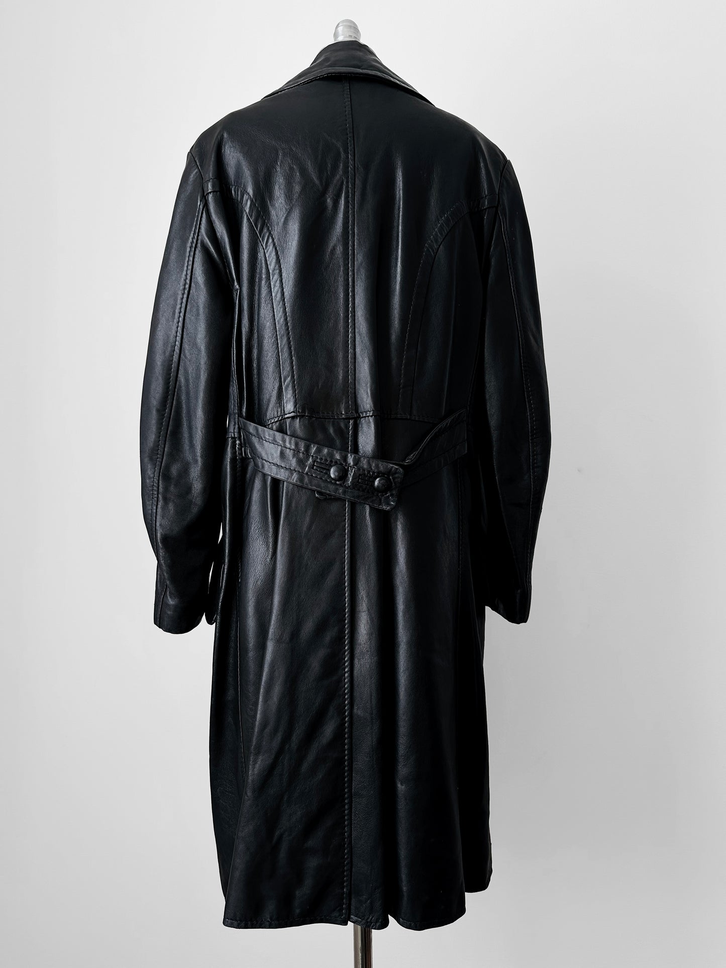 1980s Buttery Soft Long Black Leather Coat - Sz. Large