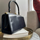 1960s Navy Leather Top Handle Handbag