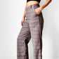 1970s Taupe and Brown Plaid Rolled Cuff Wide Leg Crop Trousers - Waist 28