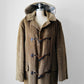 1970s Tan Corduroy Wool Faux Fur Interior Toggle Button Hooded Jacket