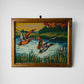 1950s Mid-Century Wood Framed Needlepoint Artwork of Ducks in Flight