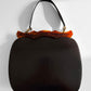 1960s Dark Brown Black Top Handle Leather Tortoise Shell Frame Bag