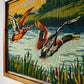 1950s Mid-Century Wood Framed Needlepoint Artwork of Ducks in Flight