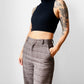 1970s Taupe and Brown Plaid Rolled Cuff Wide Leg Crop Trousers - Waist 28