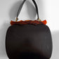 1960s Dark Brown Black Top Handle Leather Tortoise Shell Frame Bag