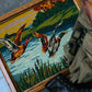 1950s Mid-Century Wood Framed Needlepoint Artwork of Ducks in Flight