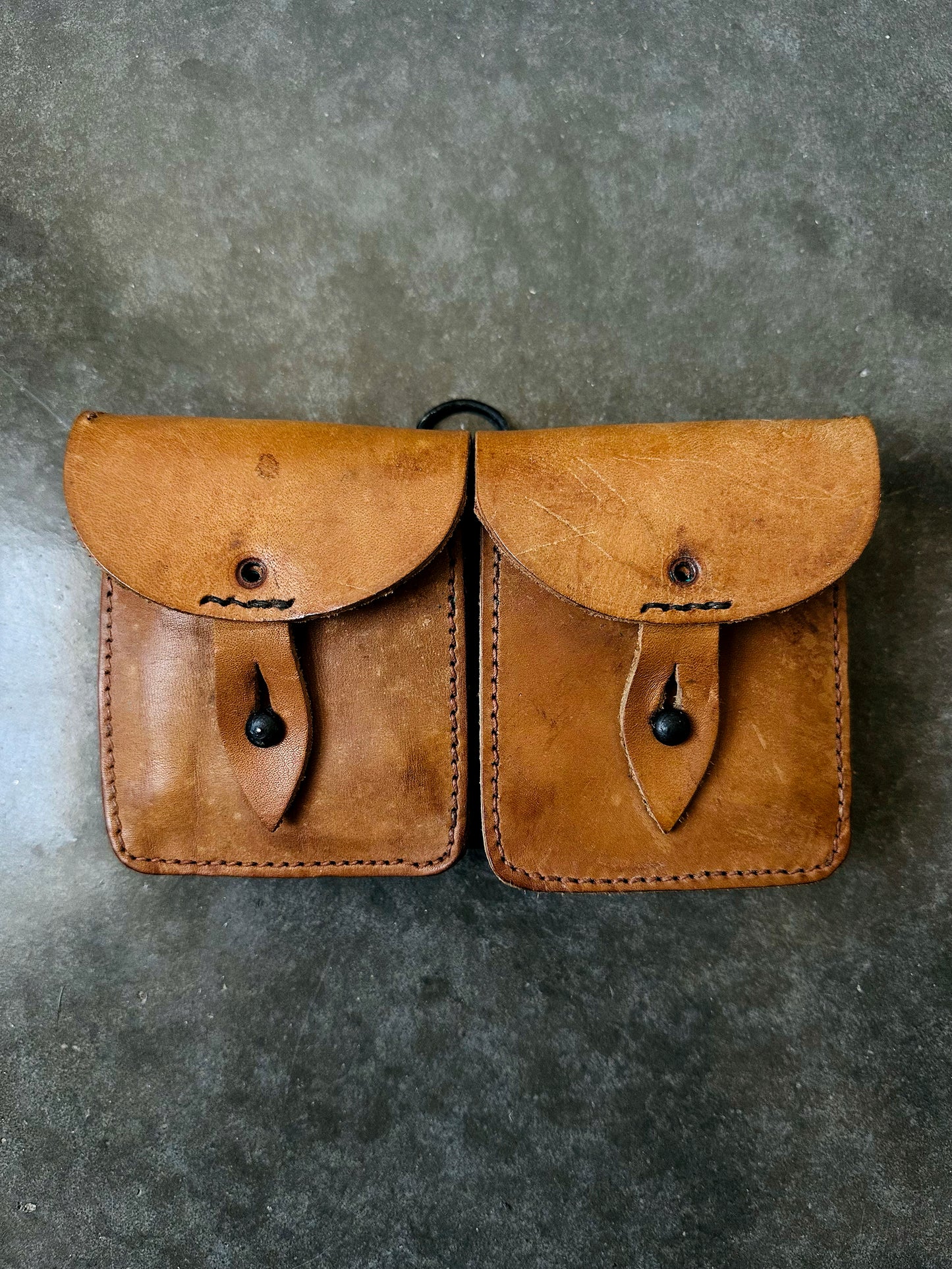 1950s Mid-Century Tan Military Double Leather Ammunition Belt Pouch