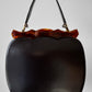1960s Dark Brown Black Top Handle Leather Tortoise Shell Frame Bag