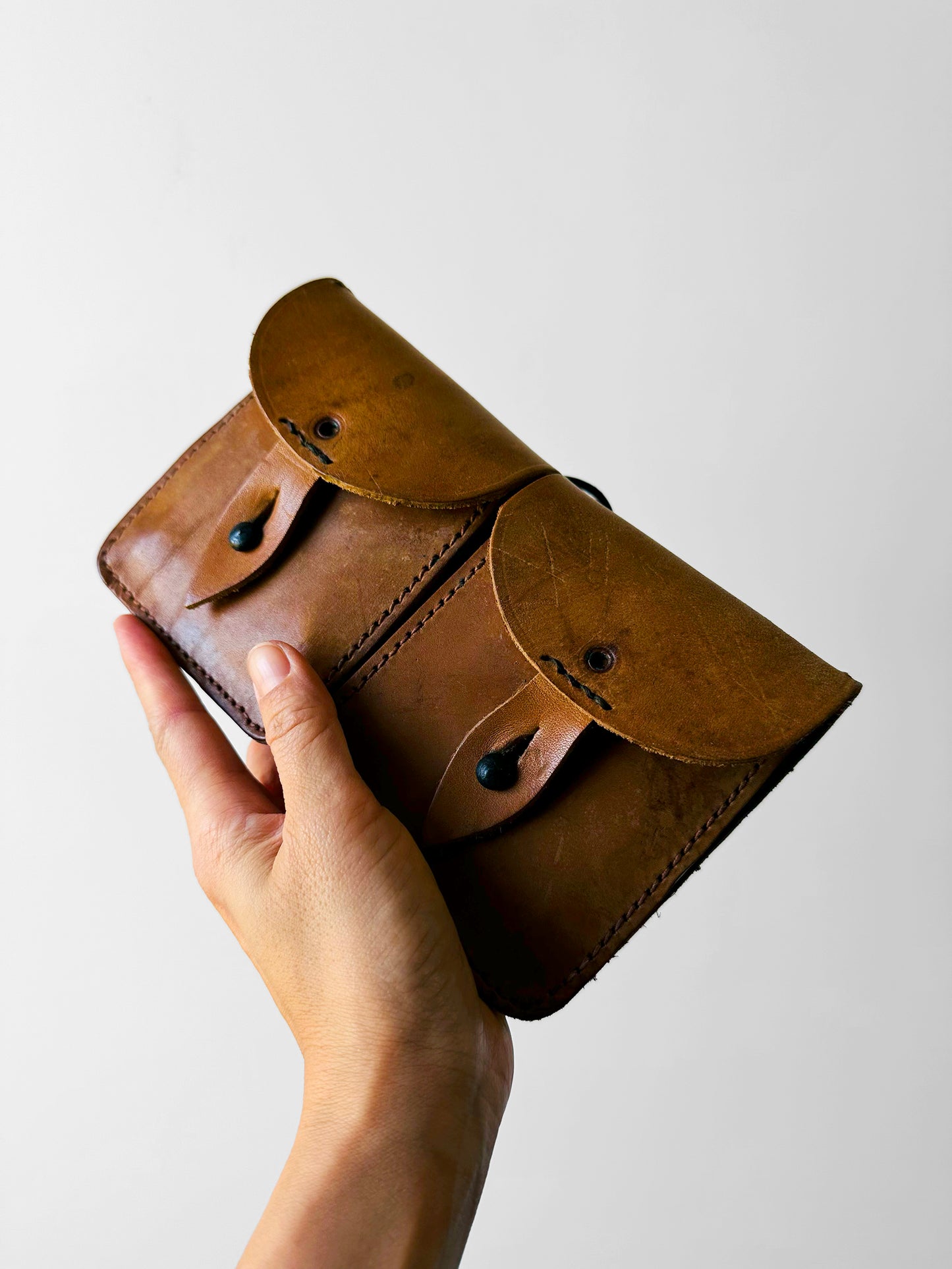 1950s Mid-Century Tan Military Double Leather Ammunition Belt Pouch