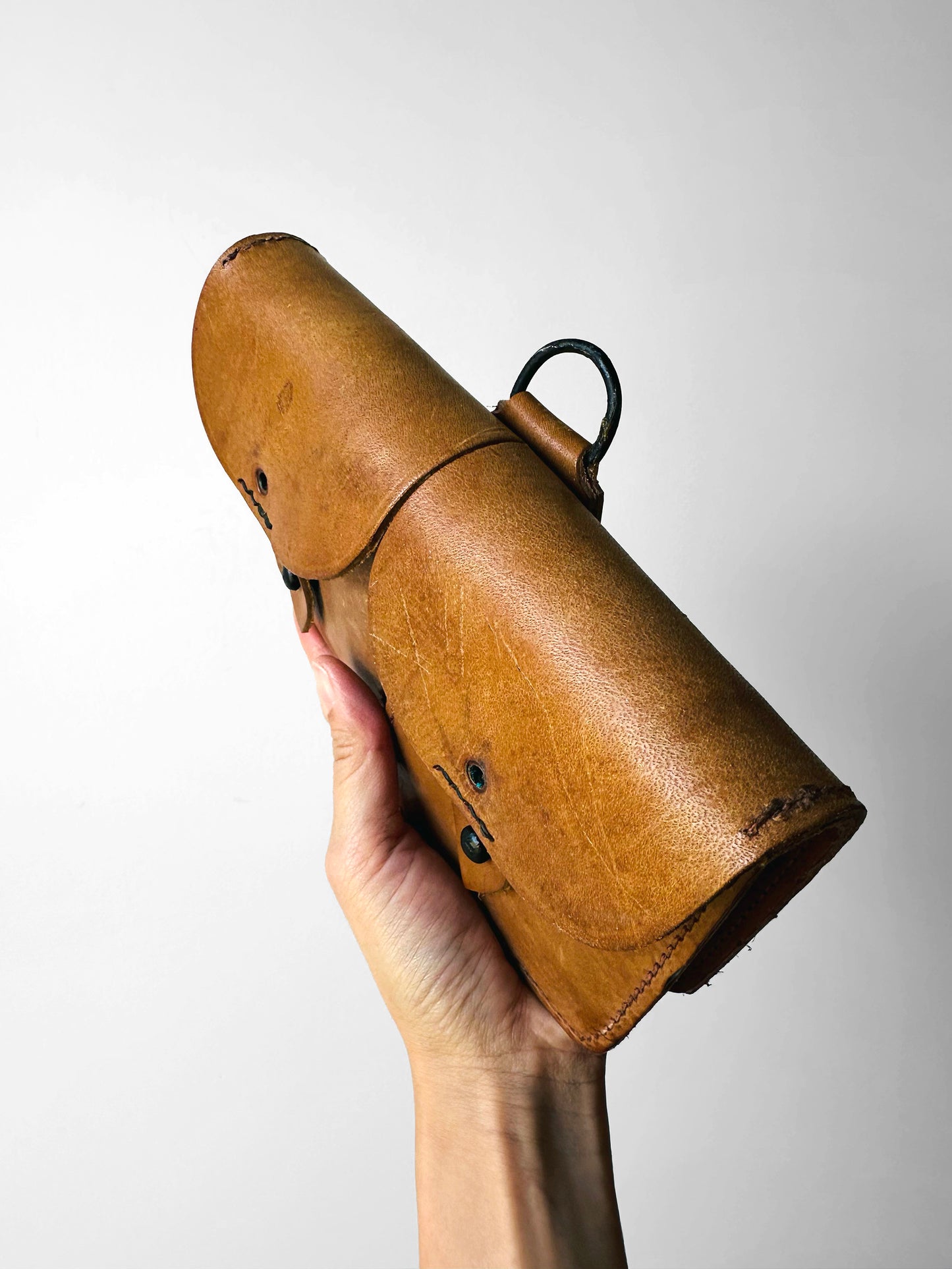 1950s Mid-Century Tan Military Double Leather Ammunition Belt Pouch