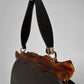 1960s Dark Brown Black Top Handle Leather Tortoise Shell Frame Bag