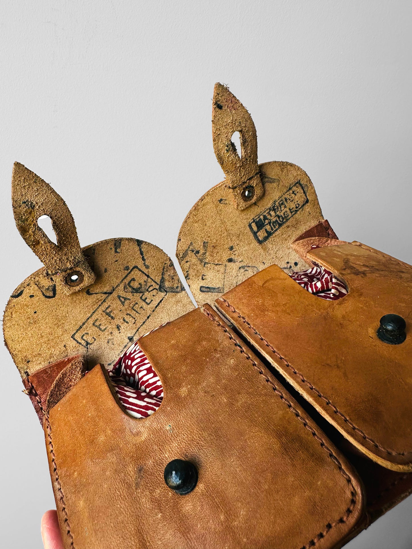 1950s Mid-Century Tan Military Double Leather Ammunition Belt Pouch